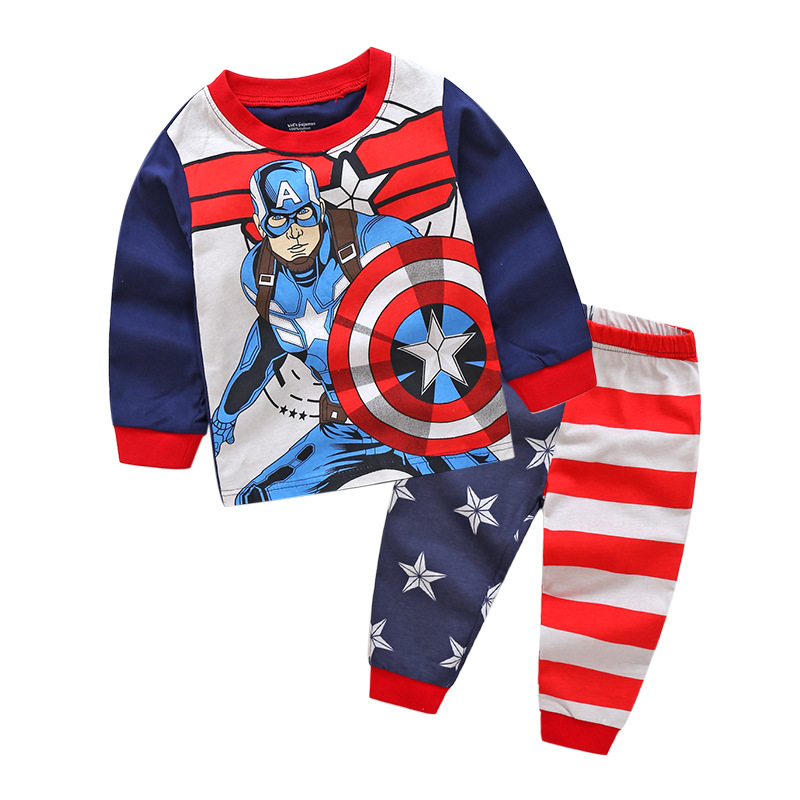 Toddler Boy 2 Pieces Pajamas Sleepwear Captain America Long Sleeve Shirt & Legging Sets