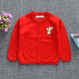 Toddler Girl Knit Cardigan Pure Color Sweater Plant Cactus Pattern