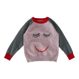 Toddler Girl Knit Pullover Cute Smiling Face Patterns Sweater