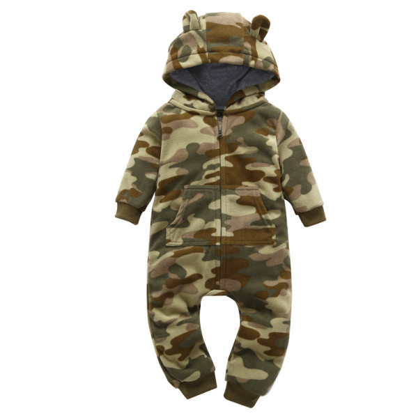 Baby Boy Zip-Up Print Army Polar Fleece Long Sleeve One piece