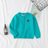 Toddler Girl Knit Cardigan Pure Color Sweater Bear Pattern