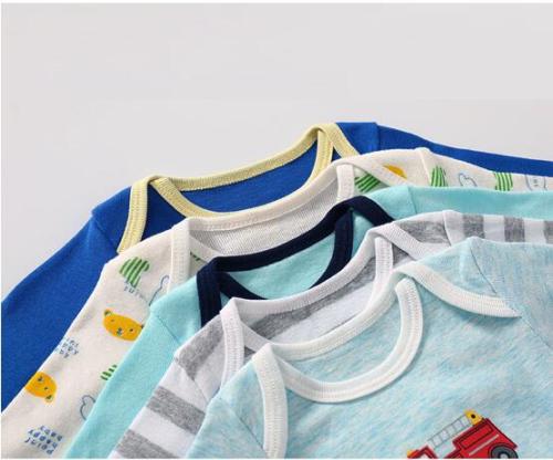 Baby Boy Print Stripes 5 Packs Long Sleeve Cotton Bodysuit