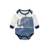 Baby Boy Stripes Elephant Long Sleeve Cotton Bodysuit