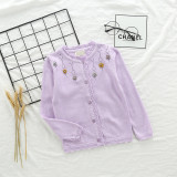 Toddler Girl Knit Cardigan Sweater Hollow Out Flowers Pattern