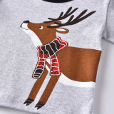 Toddler 2 Pieces Print Deer Long Sleeve T-shirt and Plaid Pant Clothes Set