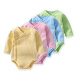Baby Girl Pure Color Snaps Up Side Long Sleeve Cotton Bodysuit