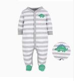 Baby Boy Snap-Up Grey Stripes Dinosaur Footed Cotton Long Sleeve One piece （0-1Years）