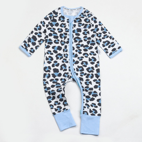 Baby Boy Zip-Up Blue Leopard Print Cotton Long Sleeve One piece