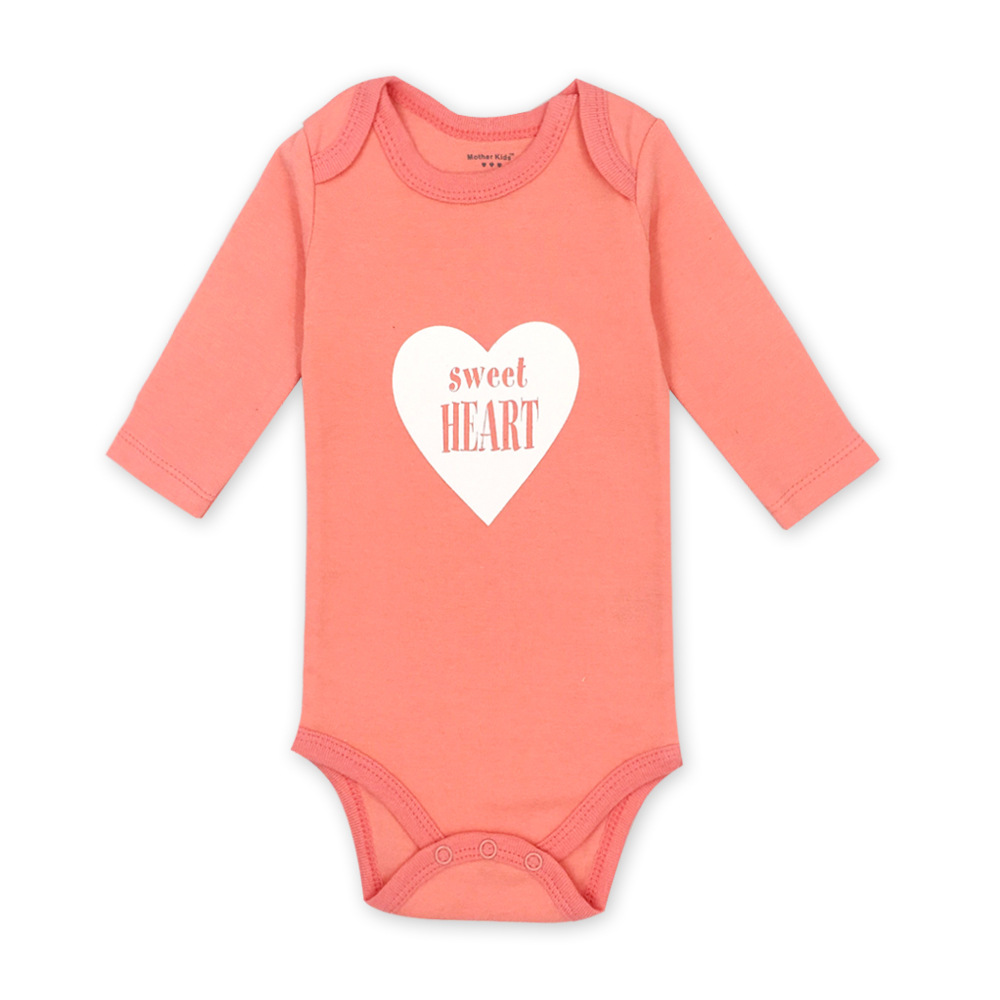 Baby Girl Pink Print Sweet Heart Long Sleeve Cotton Bodysuit