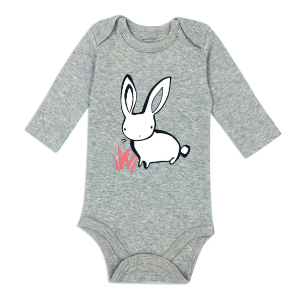 Baby Girl Grey Print Rabbit Long Sleeve Cotton Bodysuit