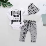 3PCS Baby Boy Beard Long Sleeve Romper Print Pants Bodysuit Hat Clothes Outfits Set