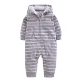 Baby Boy Hooded Zip-Up Stripes Polar Fleece Long Sleeve One piece