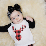 Baby 2 Pieces Print Deer Long Sleeve T-shirt and Plaid Pant Clothes Set