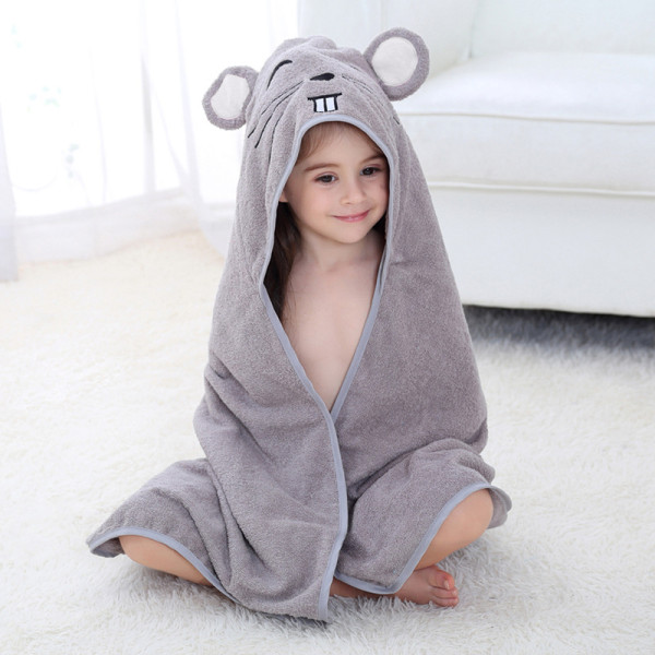 Baby Grey Mouse Face Hooded Bathrobe Towel Bathrobe Cloak Size 28 *55 