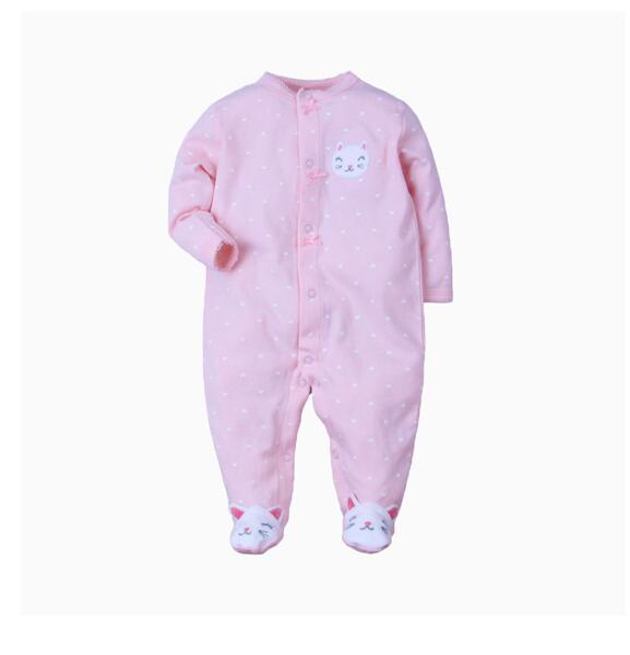 Baby Girl Snap-Up Pink Cat Footed Cotton Long Sleeve One piece （0-1Years）