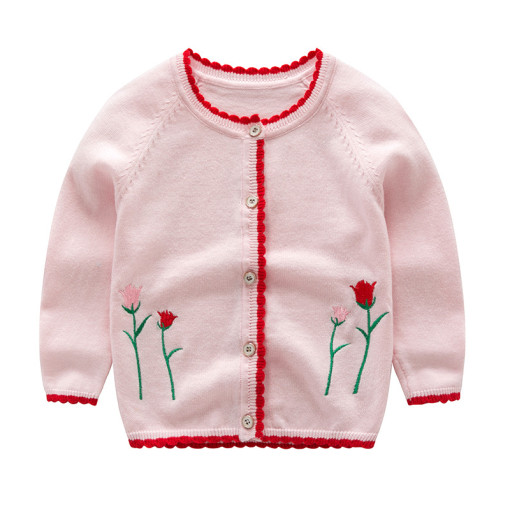 Toddler Girl Knit Cardigan Sweater Embroidery Flowers Pattern