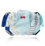 Baby Boy Print Stripes 5 Packs Long Sleeve Cotton Bodysuit