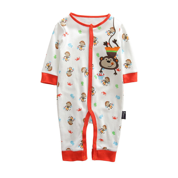Baby Girl Snap-Up Print Monkeys Cotton Long Sleeve One piece