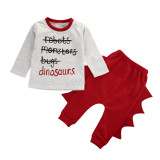 Baby Boy Print Slogan Dinosaur Long Sleeve T-shirt and Pants Clothes Outfits Set