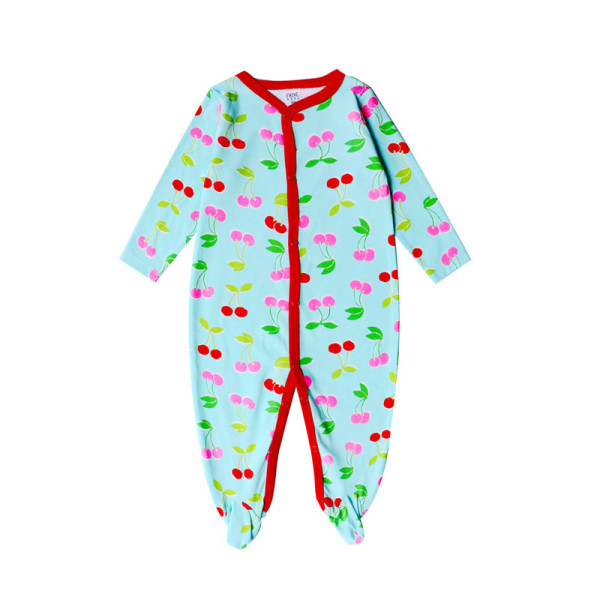 Baby Girl Red Cherry Footed Pajamas Sleepwear Cotton Infant One-piece （0-1Year）