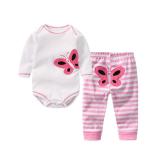 Baby Girl Print Butterfly Two Pieces Long Sleeve Cotton Bodysuit and Pant