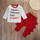 Baby Boy Print Slogan Dinosaur Long Sleeve T-shirt and Pants Clothes Outfits Set