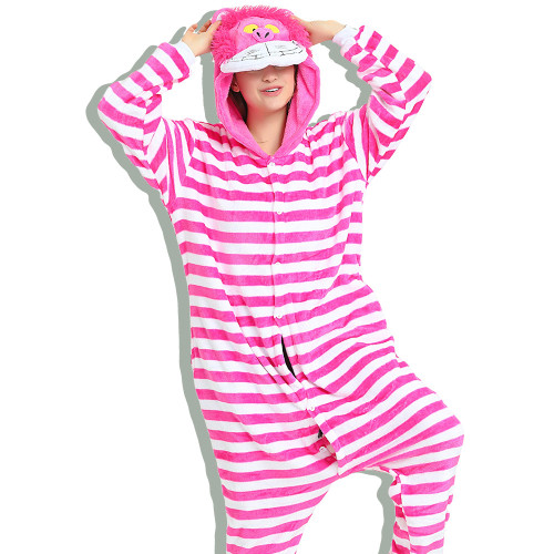 Unisex Adult Pajamas Pink Cheshire cat Animal Cosplay Costume Pajamas