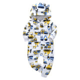 Baby Boy Zip-Up Print Yellow Trucks Polar Fleece Long Sleeve One piece