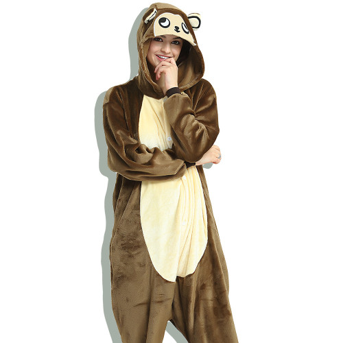 Unisex Adult Pajamas Brown Monkey Animal Cosplay Costume Pajamas