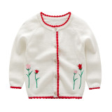 Toddler Girl Knit Cardigan Sweater Embroidery Flowers Pattern