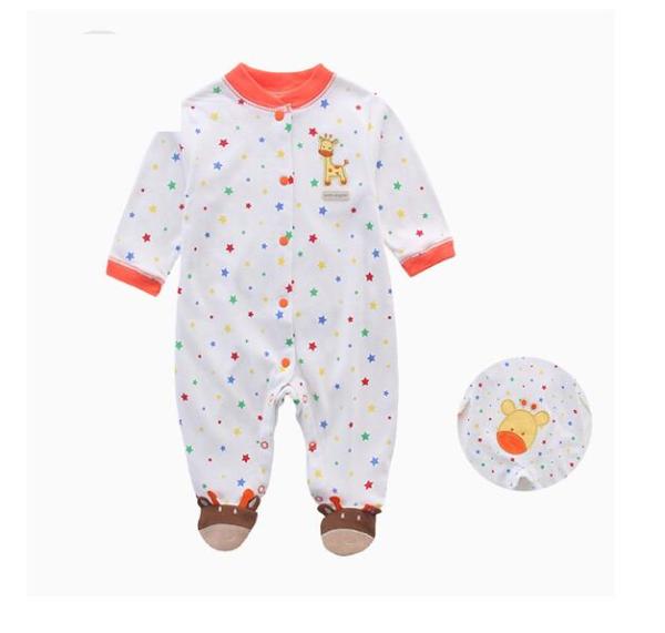 Baby Girl Snap-Up Colorful Stars Footed Cotton Long Sleeve One piece （0-1Years）