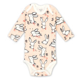 Baby Girl Pink Print Rabbits Long Sleeve Cotton Bodysuit