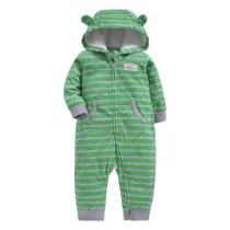 Baby Boy Hooded Zip-Up Stripes Polar Fleece Long Sleeve One piece