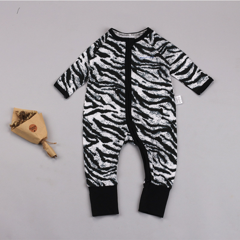 Baby Boy Zip-Up Zebra Print Cotton Long Sleeve One piece