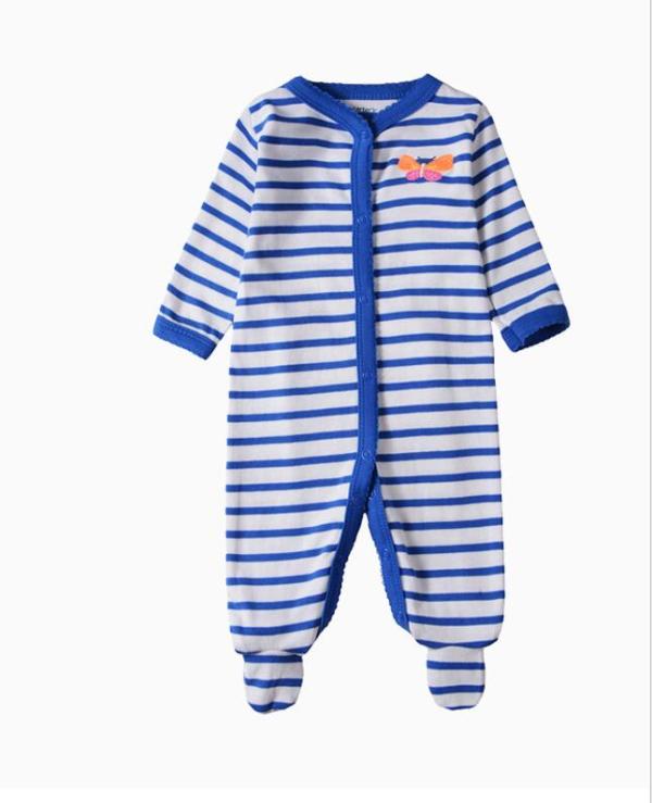 Baby Girl Snap-Up Blue Stripes Footed Cotton Long Sleeve One piece （0-1Years）