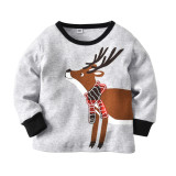 Toddler 2 Pieces Print Deer Long Sleeve T-shirt and Plaid Pant Clothes Set
