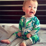 Baby Girl Zip-Up Print Green Leaves Cotton Long Sleeve One piece