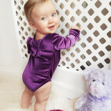 Baby Girl Pure Colors Bowknot Velvet Long Sleeve Bodysuit