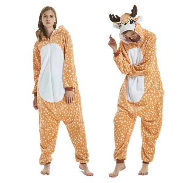 Unisex Adult Pajamas Brown Deer Animal Cosplay Costume Pajamas