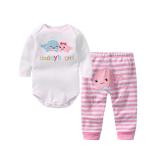 Baby Girl Print Dolphin Two Pieces Long Sleeve Cotton Bodysuit and Pant