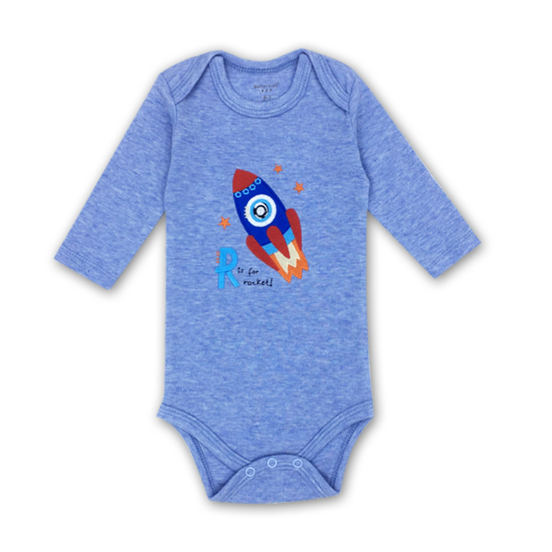Baby Boy Dark Blue Print Rocket Long Sleeve Cotton Bodysuit