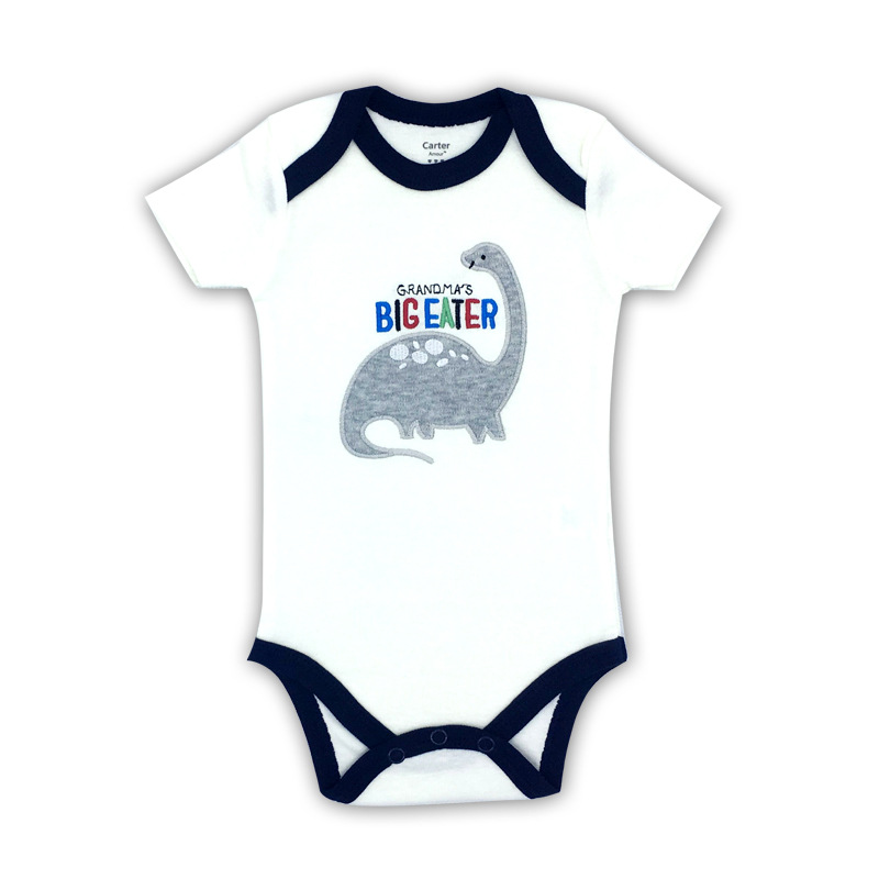 Baby Boy Print Grey Dinosaur Short Sleeve Cotton Bodysuit