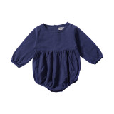 Baby Girl Navy Pure Colors Cotton Long Sleeve Bodysuit