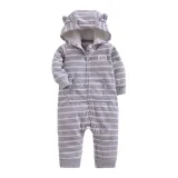 Baby Boy Hooded Zip-Up Stripes Polar Fleece Long Sleeve One piece