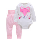 Baby Girl Print Fox Two Pieces Long Sleeve Cotton Bodysuit and Pant
