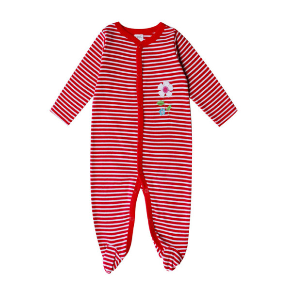 Baby Girl Red Stripes Footed Pajamas Sleepwear Cotton Infant One-piece ...