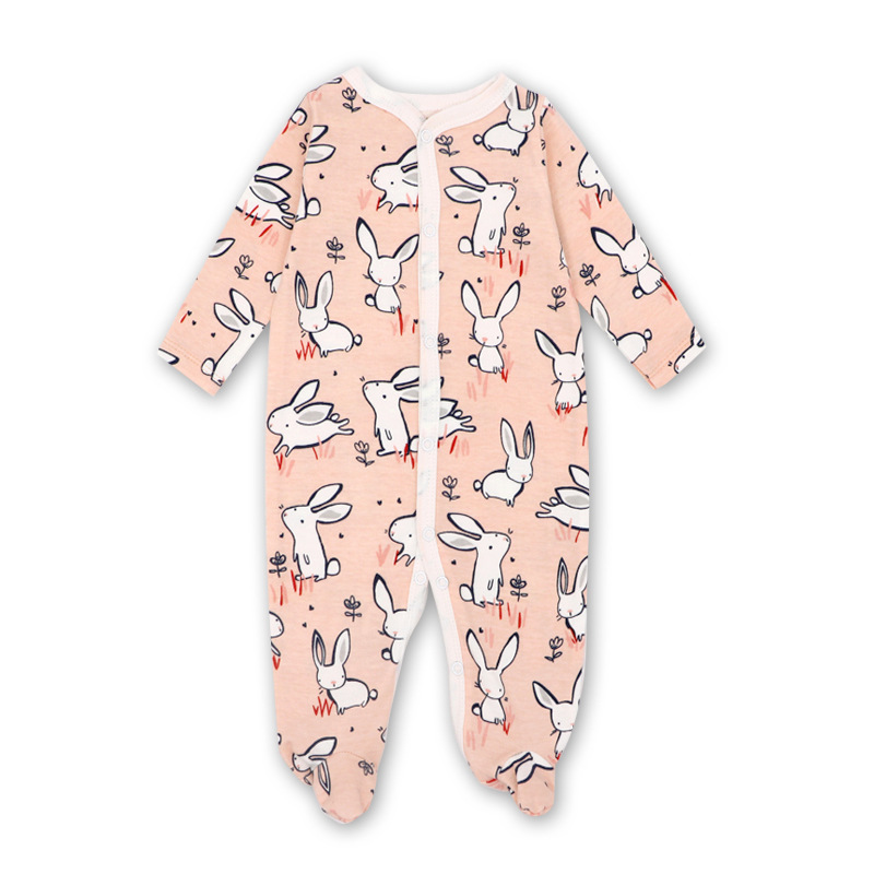 Baby Girl Pink Rabbits Footed Pajamas Sleepwear Cotton Infant One-piece（0-1Year）