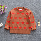 Toddler Girl Knit Pullover Red Hearts Pattern Sweater