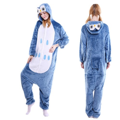 Unisex Adult Pajamas Blue Owl Animal Cosplay Costume Pajamas