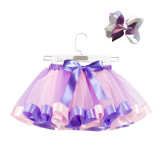 Toddler Girl Interval Color Layered Tulle Tutu Skirt Add Free Bow Clip